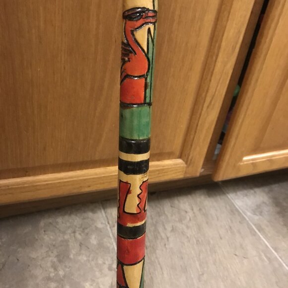 Handcrafted Wooden Walking Stick With Colorful Aztec Designs Cozumel Mexico 39" - Picture 6 of 11
